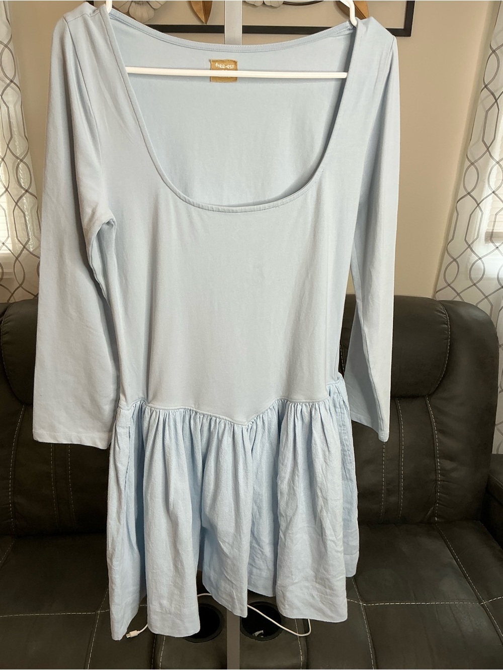 Free People Light Blue Scoop-Neck Peasant Tunic